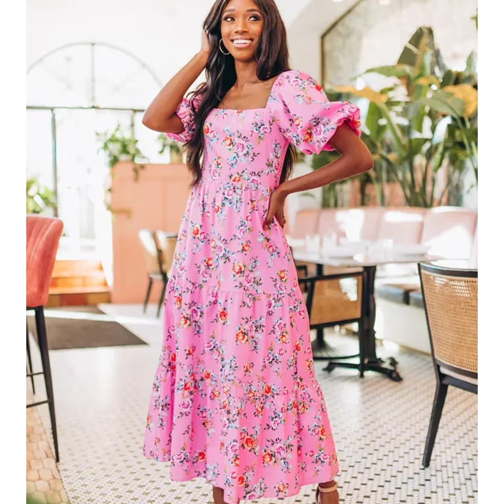 Buddy Love Posie Corsage Floral Pink Maxi Dress
